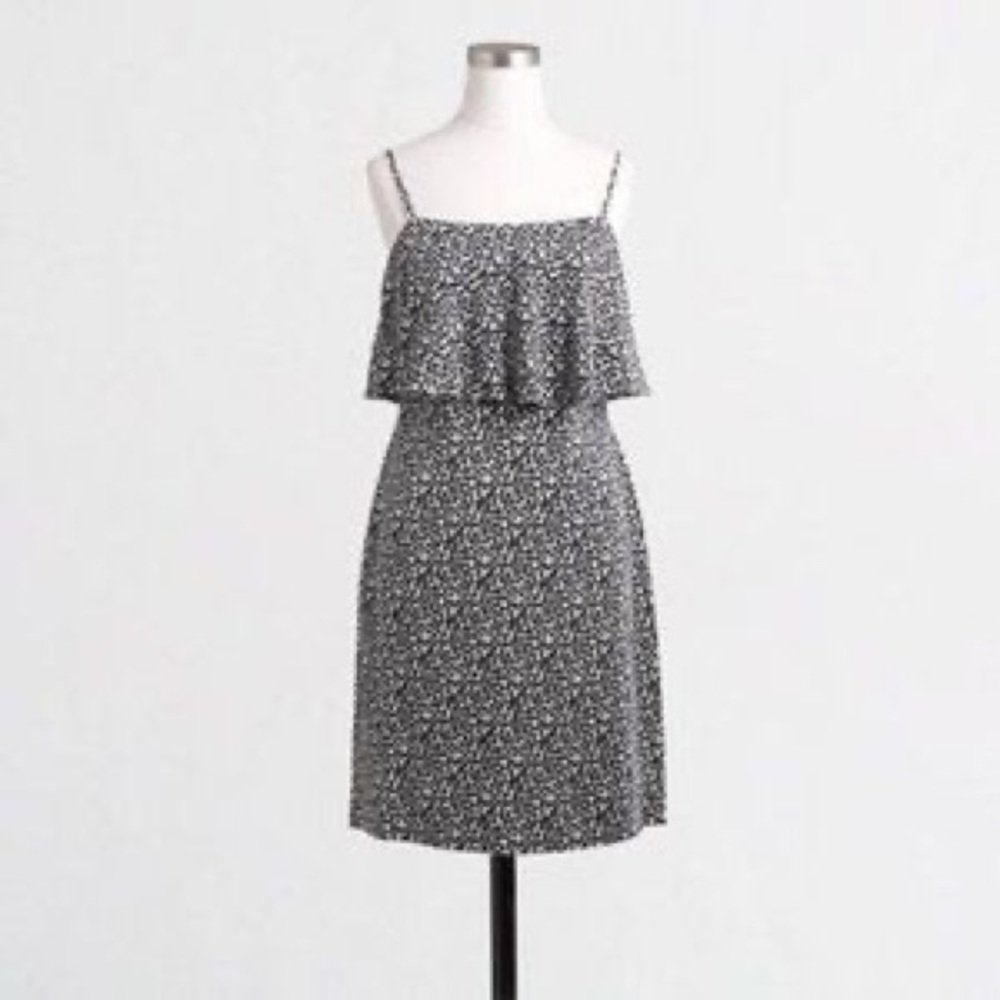 J. Crew Black/White Dot Tiered Crepe Dress Size 4